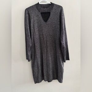 Connected Apparel Charcoal Black and Silver Long Sleeve Knit Dress Metallic